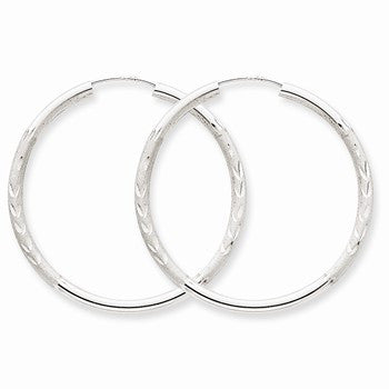 14k White Gold 2mm Diamond-cut Endless Hoop Earrings