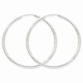 14k White Gold 2mm Diamond-cut Endless Hoop Earrings