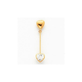 14k Yellow Gold CZ Heart Dangle Earrings