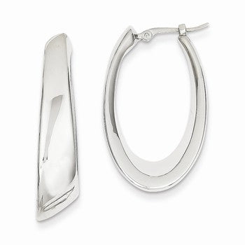 14k White Gold Tapered Slanted Oval Hoop Earrings