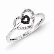 14k White Gold w/Black and White Diamond Double Heart Ring