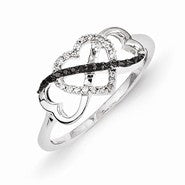 14k White Gold w/Black and White Diamond Triple Heart Ring