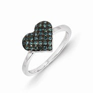 14k White Gold w/Blue Diamond Heart Ring