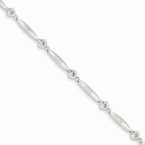 14K White Gold Diamond Heart Bracelet