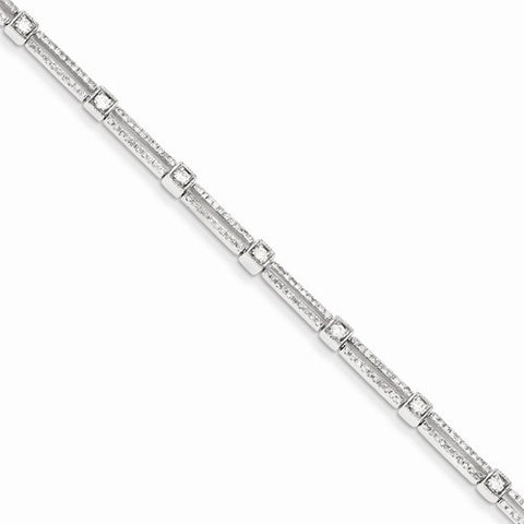 14K White Gold Diamond Square & Rectangle Link Bracelet