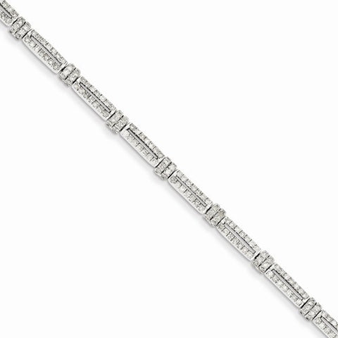 14K White Gold Diamond Square & Rectangle Link Bracelet