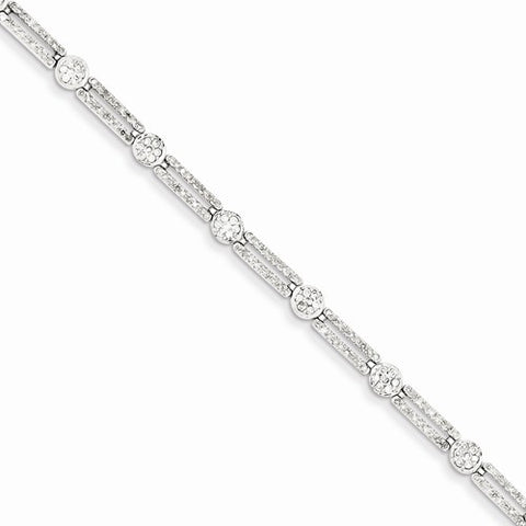 14K White Gold Diamond Circle & Rectangle Link Bracelet