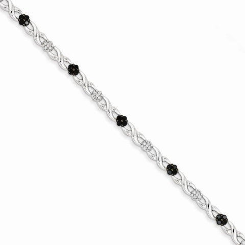 14K White Gold White & Black Diamond Flower Bracelet