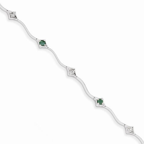 14K White Gold Diamond and Emerald Gemstone Bracelet