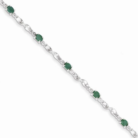 14K White Gold Diamond and Emerald Gemstone Bracelet