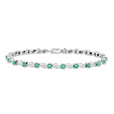 14K White Gold with Emerald Gemstone Bracelet