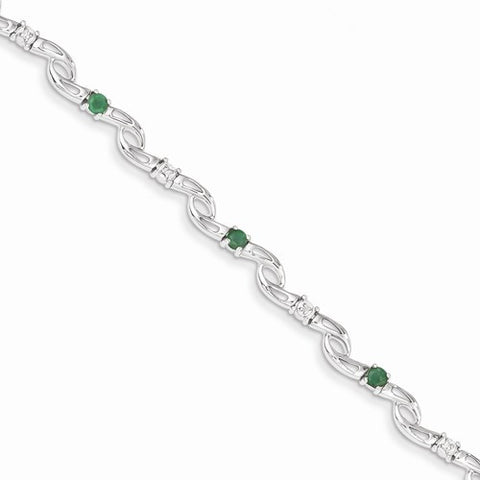 14K White Gold Diamond and Emerald Gemstone Bracelet