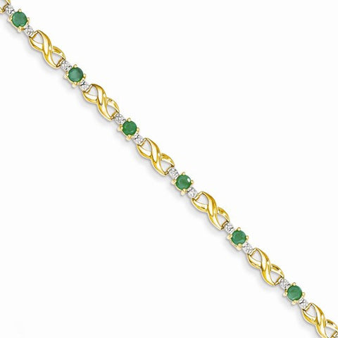 14K Yellow Gold Diamond and Emerald Round Bracelet