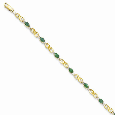 14K Yellow Gold Diamond and Emerald Oval Bracelet