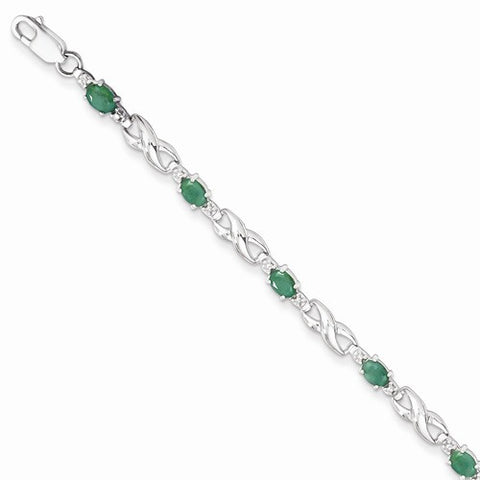 14K White Gold Diamond and Emerald Gemstone Bracelet