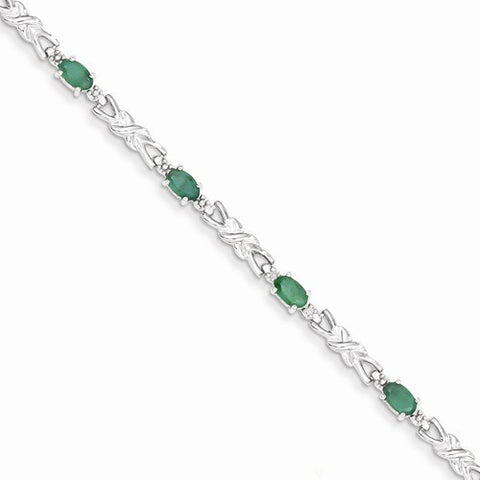 14K White Gold Diamond and Emerald Gemstone Bracelet