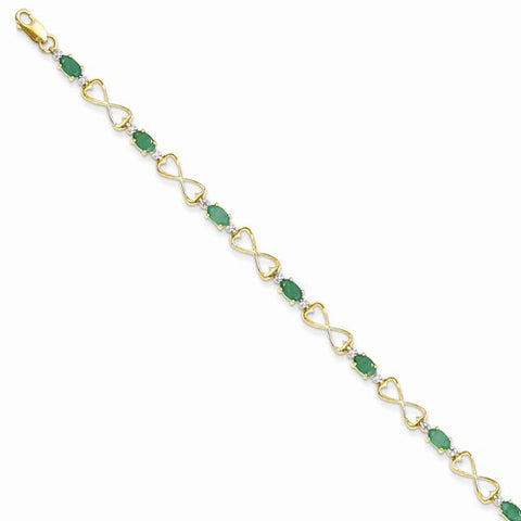 14K Yellow Gold Diamond and Emerald Oval Bracelet