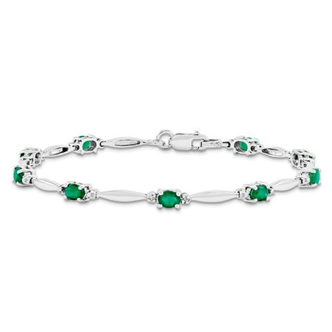 14K White Gold Diamond and Emerald Gemstone Bracelet