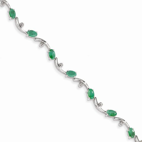 14K White Gold Diamond and Emerald Gemstone Bracelet