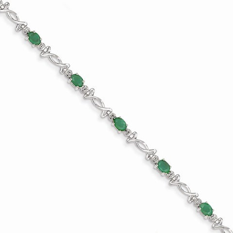 14K White Gold Diamond and Emerald Gemstone Bracelet