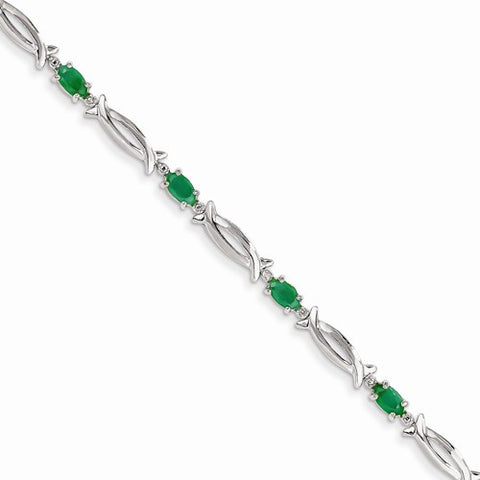 14K White Gold Diamond and Emerald Gemstone Bracelet