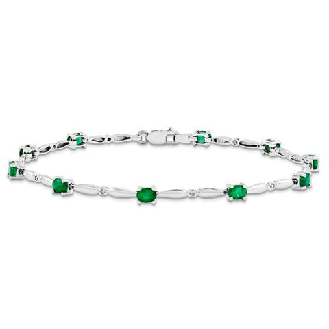 14K White Gold Diamond and Emerald Gemstone Bracelet