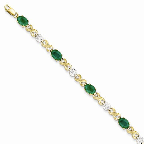 14K Yellow Gold Diamond and Emerald Bracelet