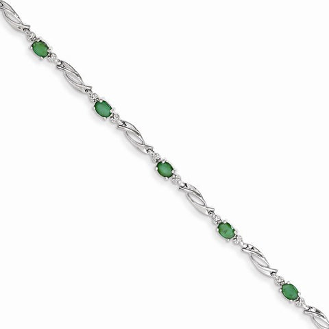 14K White Gold Diamond and Emerald Gemstone Bracelet