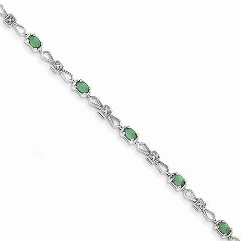 14K White Gold Diamond and Emerald Gemstone Bracelet