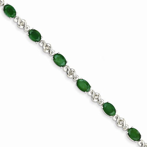 14K White Gold Diamond and Emerald Bracelet