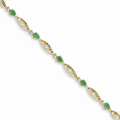 14K Yellow Gold Diamond and Emerald Pearshape Bracelet