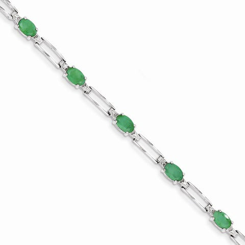 14K White Gold Diamond and Emerald Gemstone Bracelet