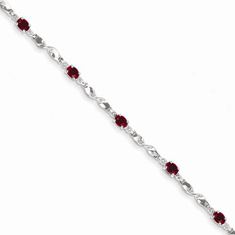 14K White Gold Diamond and African Ruby Gemstone Bracelet