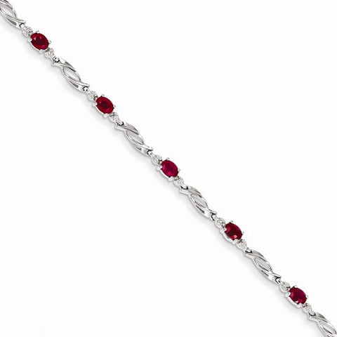 14K White Gold Diamond and African Ruby Gemstone Bracelet