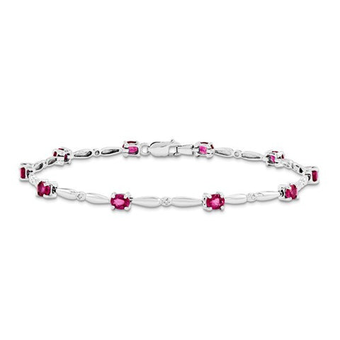 14K White Gold Diamond and African Ruby Gemstone Bracelet