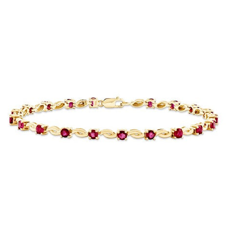 14K Yellow Gold African Ruby Round Bracelet