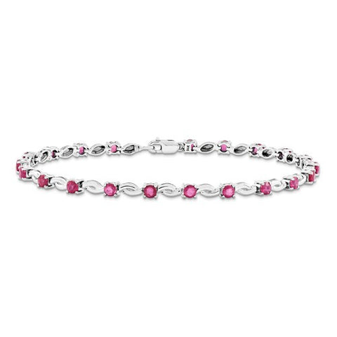 14K White Gold with African Ruby Gemstone Bracelet