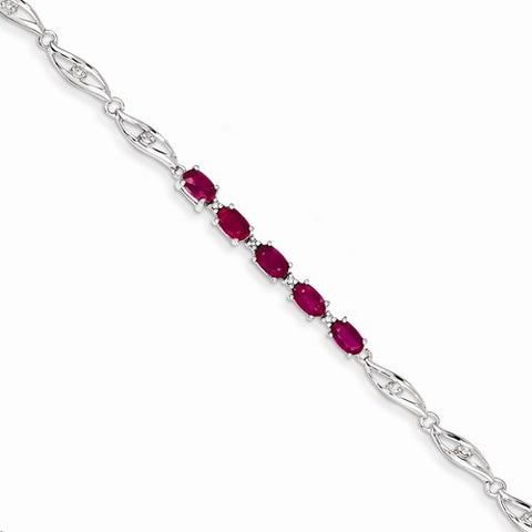 14K White Gold Diamond and African Ruby Gemstone Bracelet