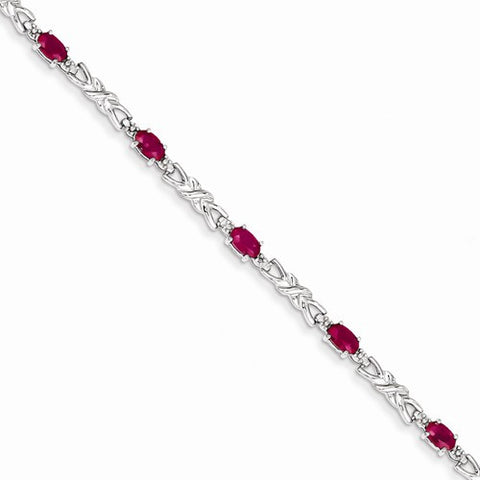 14K White Gold Diamond and African Ruby Gemstone Bracelet