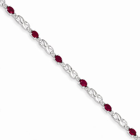 14K White Gold Diamond and African Ruby Gemstone Bracelet