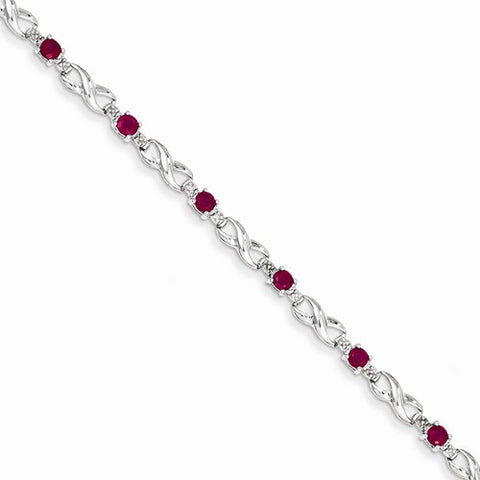 14K White Gold Diamond and African Ruby Gemstone Bracelet