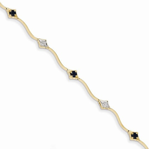 14K Yellow Gold Diamond and Sapphire Round Bracelet