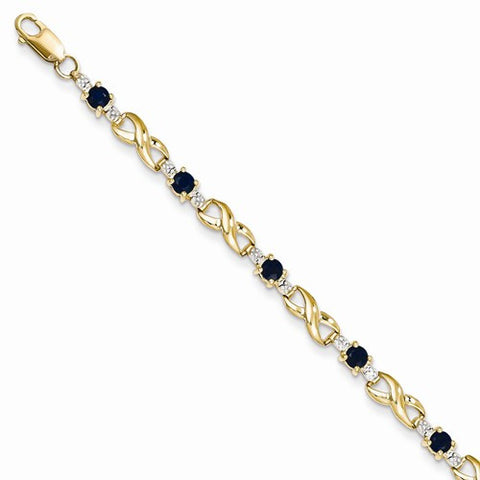 14K Yellow Gold Diamond and Sapphire Round Bracelet