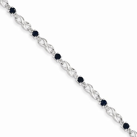 14K White Gold Diamond and Sapphire Gemstone Bracelet