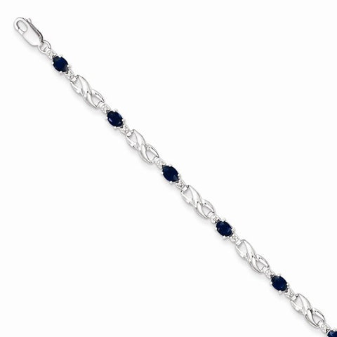 14K White Gold Diamond and Sapphire Gemstone Bracelet