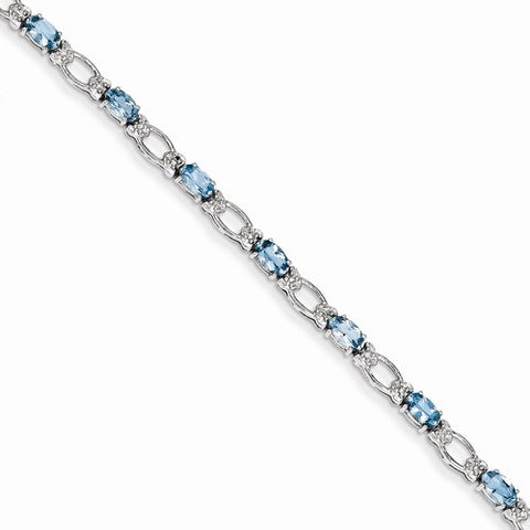 14K White Gold Diamond and Blue Topaz Bracelet