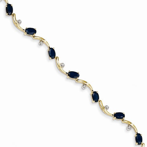 14K Yellow Gold Diamond and Sapphire Oval Bracelet