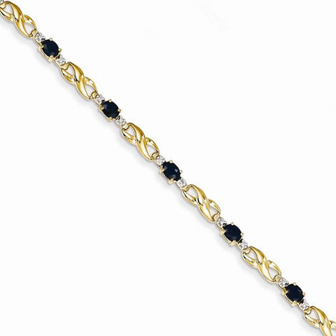 14K Yellow Gold Diamond and Sapphire Oval Bracelet