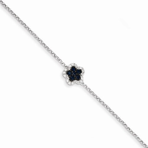 14K White Gold Diamond & Sapphire Flower within Bracelet