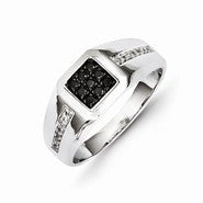 14k White Gold White & Black Diamond Square Men's Ring